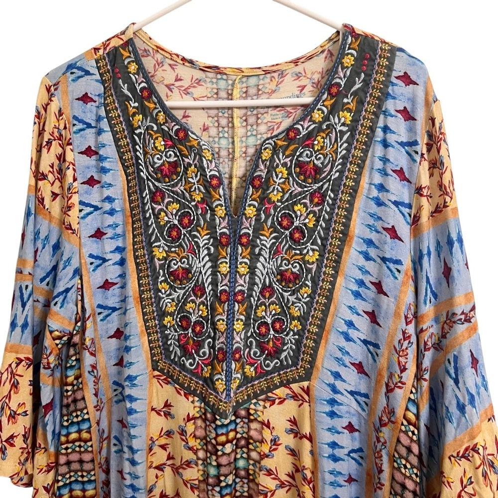 Soft surroundings blouse embroidered velvet patchwork blouse fifi tunic boho - Picture 3 of 9